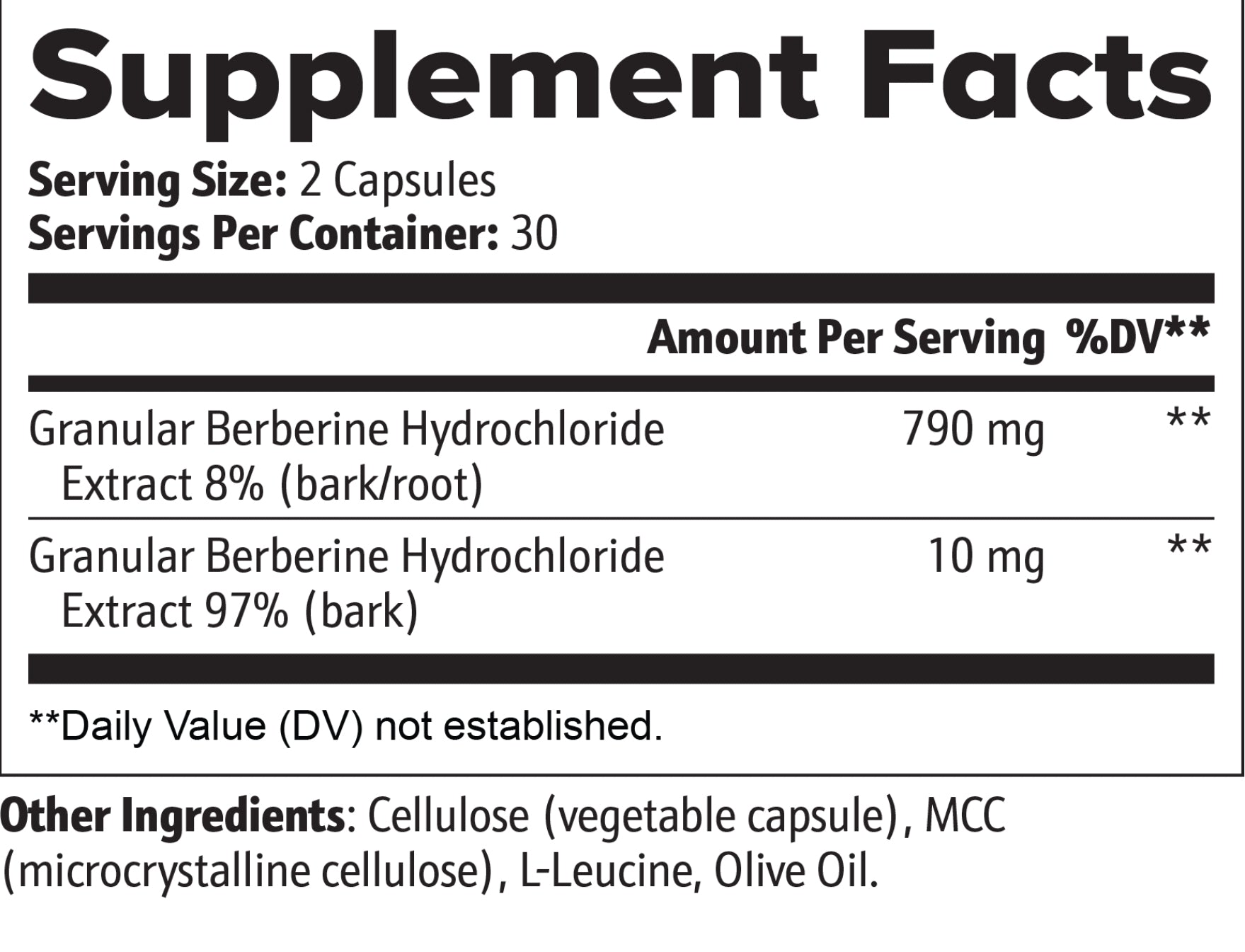 Supplement facts label with detailed ingredient information on a white background