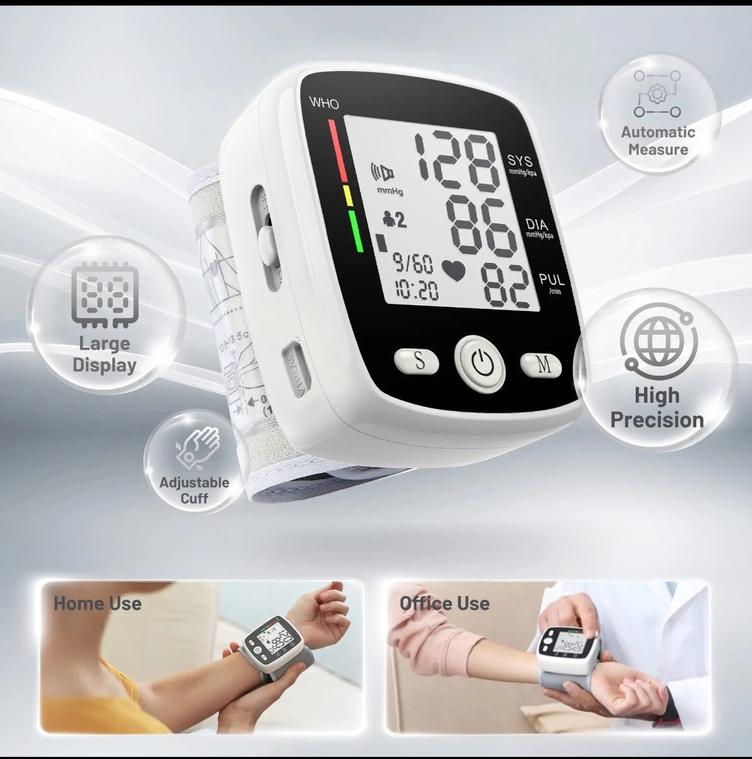 Premium Wrist Wellness Tracker - Rechargeable with Voice & 180 Memory for 2 Users